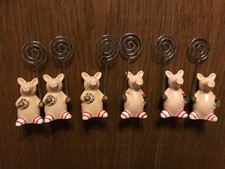 6 Tischkartenhalter Lustige Schweine Sylvester mit Marienkäfer/Hufeisen