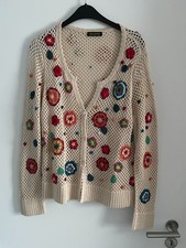Inkadoro Strick Jacke Lochmuster Blumen beige/bunt Größe 44 neu 