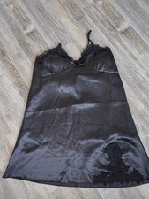 Kleid Nachthemd Nachtkleid Schwarz Satin Spitze Gr. S
