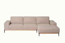 Ecksofa Sofa Couch 3-Sitzer mit Ottomane rechts sandgrau Polstergarnitur