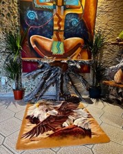 Wurzelholz tisch aus Massivholz Unikat & Rutschfeste Wohnzimmer-Großteppich Set