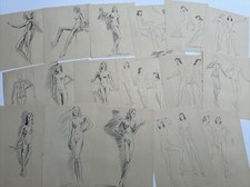 ANTIQUE DRAWING LOT NUDES ART