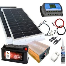 Wohnmobil Solaranlage Set 200 Watt 12 Volt Laderegler Batterie weiß schwarz