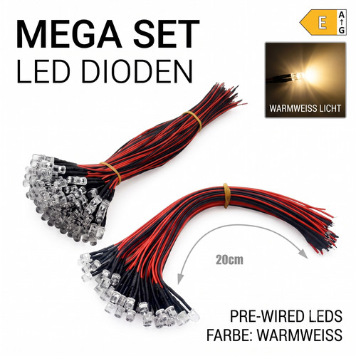 20er set led 3mm - 3mm, warmweiß