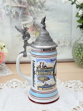 Antiker Reservistenkrug mit Lithophanie – Marine/Luftschiffer Porzellan mit Zinn