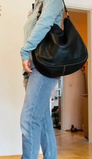 Damen Umhängetasche Beuteltasche schwarz Echt Leder