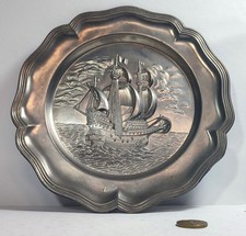 Alte Maritime Schiff Deko Zinn Wandteller Segelschiff 60er Jahre alt Seefahrt