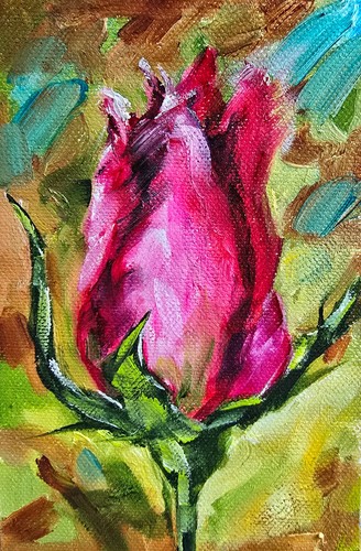 Rote rose ölbild 10x15 - 10x15, cm