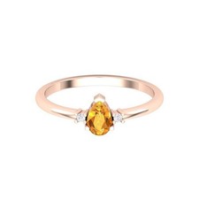 Natürlich Citrin Und Diamanten Edelstein Zierliche Ehe Ring 18k Massivem Gold Q3