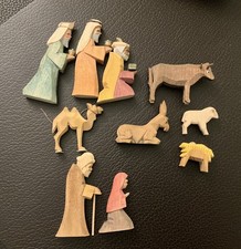 Krippenfiguren 10 Stück geschnitzt farbig vintage Erzgebirge s. Fotos ca. 9cm