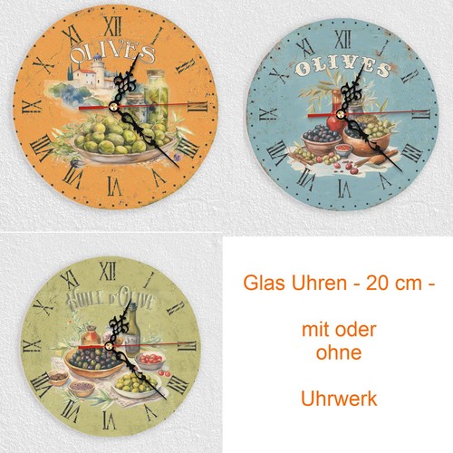 Wanduhr aus glas mit oliven - wanduhr,