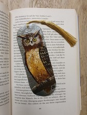 Handgemaltes Lesezeichen - auf Leder gemalt - Eule