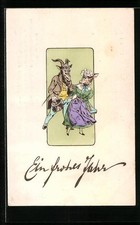 Präge-AK Ziege und Ziegenbock in eleganter Kleidung, vermenschlichte Tiere 1912 