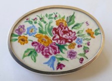 Schweden Brosche 1946 Porzellan Bild handbemalt Goteborg brooch silver