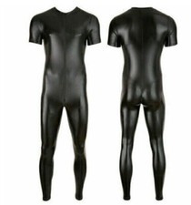 Herren Latex Gummi Leder Body Overalls Anzug Catsuit Zipper Strampler Kleidung