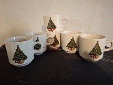 6x Wellco Weihnachts-Tassen / Kaffeebecher – Feinsteinzeug, Weihnachtsbaum-Motiv