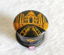 1940er Vintage Handgefertigte Taj Mahal Bemalte Holzbox Mit Deckel Rund WD985