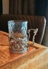 Massiver SILBER Likör Schnaps GLASHALTER & Glaseinsatz gepunzt Chester 1900 