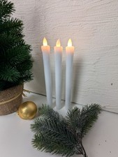 3x LED Stabkerze Presse Tafelkerzen Echtwachs An-/Aus durch Flamme H. 25cm weiß