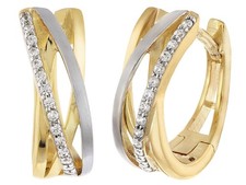 TRENDOR Schmuck Damen-Ohrringe 925 Silber Bicolor Zirkonia Creolen 28028