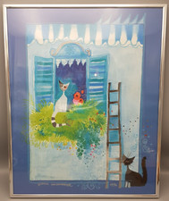 Rosina Wachtmeister KATZEN Wand BILD 1994 im Metallrahmen ca. 51 x 41 cm gut