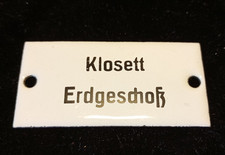 Vintage Altes Emailleschild Schild "Klosett Erdgeschoß" vermutlich um 1930 6x3cm