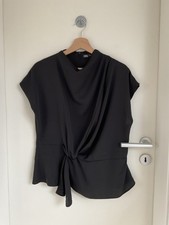 ZARA Damen Bluse XL Schwarz Elegant Schlicht Kurzarm Betonte Taille Wasserfall
