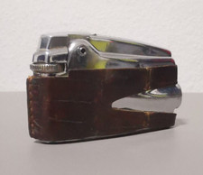 Altes Ronson Varaflame Tisch Feuerzeug in Lederhülle Gasfeuerzeug Chrom Vintage