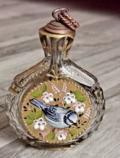 Wunderschöne Schnupftabak - Flasche aus Glas mit Emaillemalerei, Blumen, Vogel