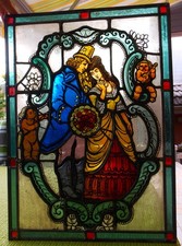 Bleiverglasung,41 x 56cm,Glasbild,Bleiglas,Fenster,Bild,Biedermeier,Glasmalerei