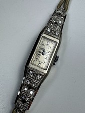 alte ART DECO 585 WEISSGOLD + 22 DIAMANTEN DAMEN ARMBANDUHR DAU 1920er J. 11,3g