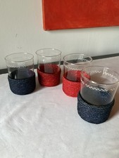 50/60-er:  4x JENAER Teegläser im Bastkorb  h=9cm  VINTAGE