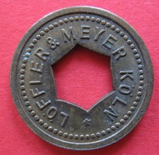 alte WERTMARKE KÖLN Löffer & Meyer Warenbezugsmarke Messing um 1950 Menzel /