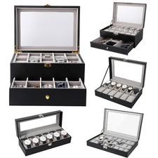 Uhrenbox Uhrenkoffer Uhrenkasten Uhrenschatulle Für 6 bis 24 Uhrentruhe PU-Leder