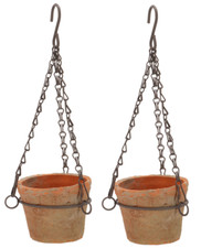2er Set Hängetopf Ø 10,5cm Aged Terracotta Landhausstil Tontopf Blumenampel (27)