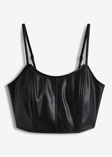 Stylisches Lederimitat-Top Gr. 42 Schwarz Damentop Shirt Bluse ohne Ärmel Neu*