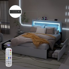 Polsterbett 140x200cm Doppelbett Stauraumbett Bettgestell mit LED/USB Tmnwgrccel