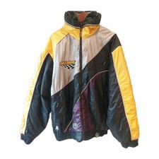 Vintage Ski-Doo Snowmobile Racing Jacke in schwarz gelb und lila. Größe L