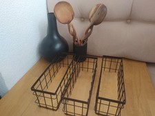 Deko Set Küche Holz schwarz Löffel Metall Gitter rund Vase Korb Regal matt