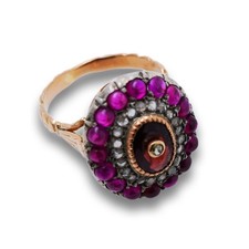 Antiker Ring 750 Gold 18 Karat Silber Rubin 19.Jh Damen Edelstein
