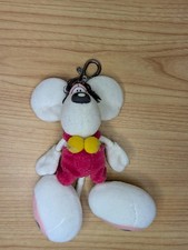 Diddl Maus Schlüsselanhänger – ca. 13 cm – mit Metallkarabiner & rosa Overall