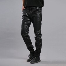 Herren Kunstleder Hose Schwarz