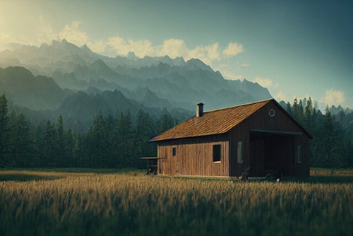 Wandbild altes bauernhaus - altes,