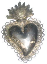 Ex Voto, VOTIVGABE, " Flammendes Herz " 11,5 cm, versilbert ? Silber ?, Top 06H