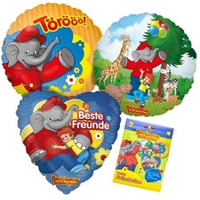 Benjamin Blümchen 3er-Set Folienballons Herz bunt Ø45cm für Kindergeburtstag