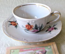 Porzellan Espresso Mocca Gedeck Tasse +Untertasse Ersatz Goldrand Blumen Sammel.