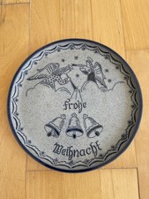 Orig. Teller  Platte  "Gebrüder Plein " 70er Jh. Blau Grau Salzglasur D 23cm top