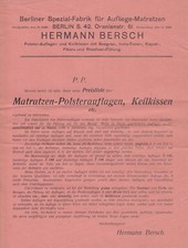 BERLIN, Prospekt 1930, Hermann Bersch Aufliege-Matratzen-Spezial-Fabrik