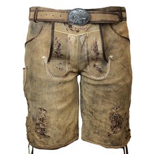 Herren Lederhose Tim braun antik kurz Trachtenhose Gürtel MS-Trachten
