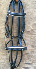 englische Trense schwarz Gummizügel Stirnband unterlegt verziert  engl Leder  VB
